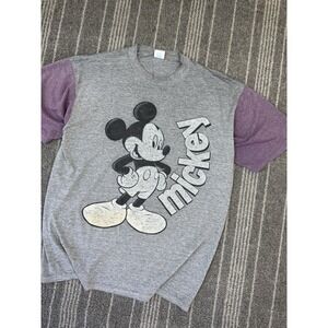 Vtg Mickey Mouse Shirt Men's Large Gray 2 Toned Velva Sheen 90s Disney Cartoon